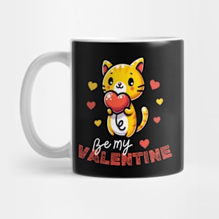 Cat be my valentine holding a heart balloon | Valentines day Mug